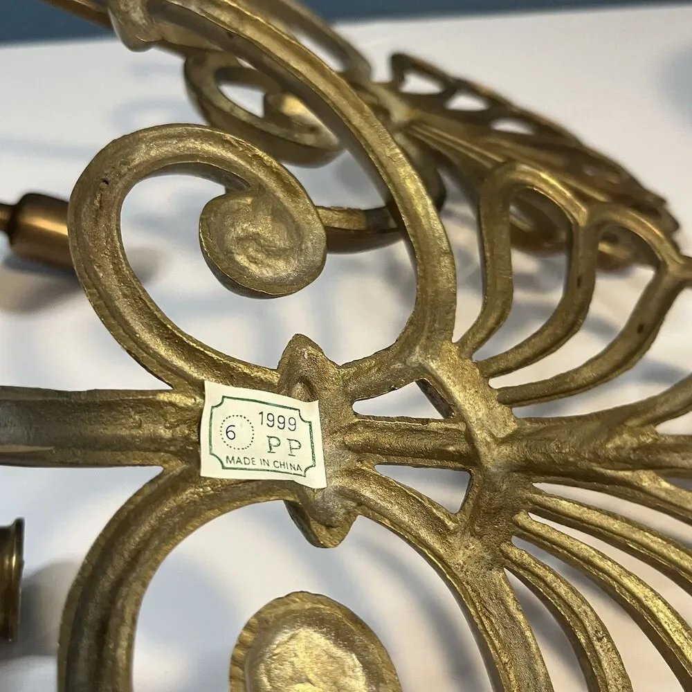 Solid Brass Wall Mounted Sconces Pair Scroll Design 90’s Single Candlestick